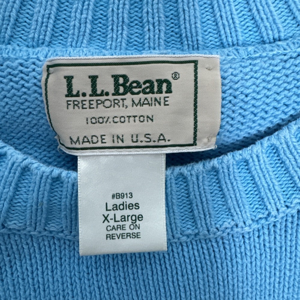 VTG LL Bean 100% Cotton Aqua Pullover Sweater Womens XL Coastalcore Preppy USA - Picture 9 of 10